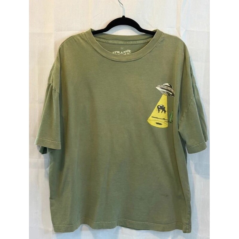 Green Alien T Shirt L ( fits 2XL) Flaw Read Horses Spaceships